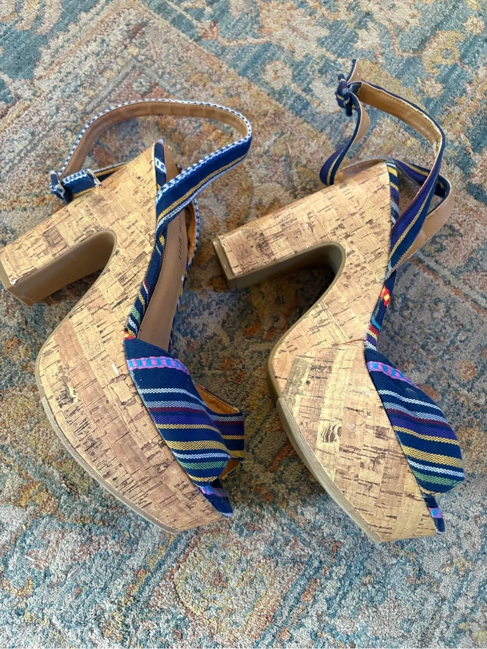 Madden Girl Striped Blue Fabric Platform Cork Heels